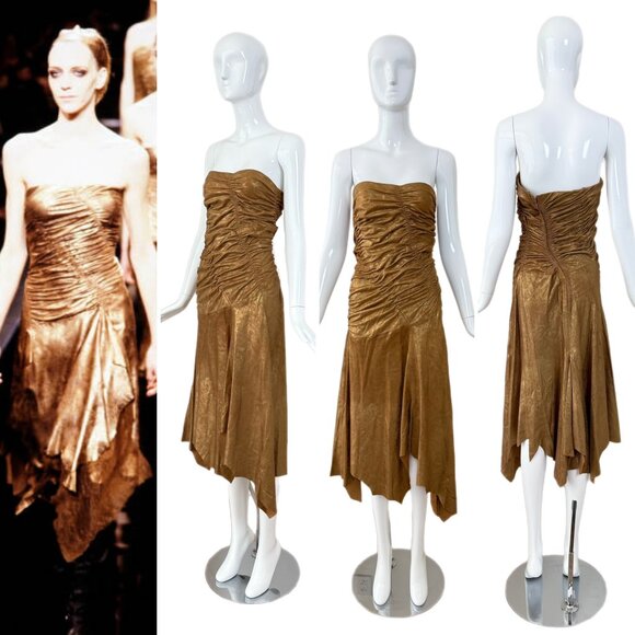 DONNA KARAN 2001 Vintage Runway Gold Leather Dress -  www.rajagirimanappuram.com